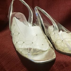 Silver strap clear slipper heels 9m